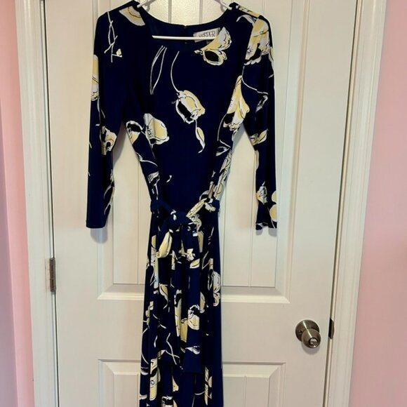 KASPAR Women's Navy Floral Fit & Flare Dress – Size MEDIUM - Picture 4 of 6